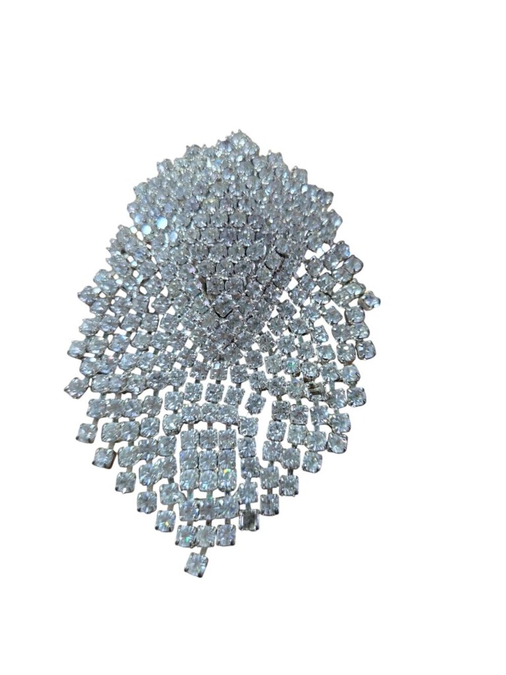 Vintage Silvertone Large Articulated Waterfall Rhinestone Brooch 3"x2" Unique